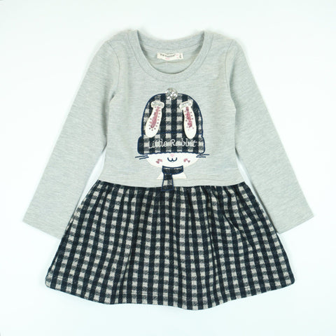 Girls' Little Rabbit/Bunny Sequin Long Sleeve Checked Dress (2-8y) - Clothes4Kids