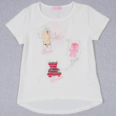 Girls' Bear Love Dream ' Printed Sequin Light Cream T-Shirt (3-12y) - Clothes4Kids