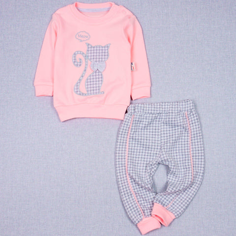 Baby Girl 'Cat' Grow with Me' Peach/Grey Set (3-12m) - Clothes4Kids