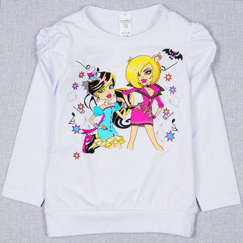 Girls' Monster High' Printed Long Sleeve White Top (18m-6y) - Clothes4Kids