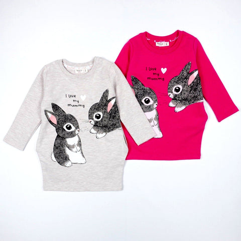 Girls' 'I Love My Mummy' Bunny Printed Long Sleeve Tunic (1-5y) - Clothes4Kids