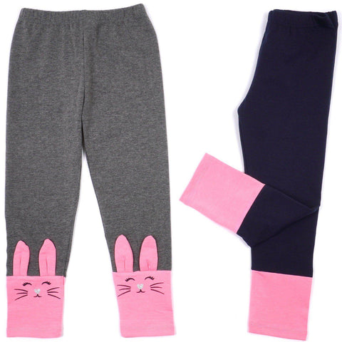 Girls' Bunny ' Grey/Navy Blue Leggings (2-7y) - Clothes4Kids