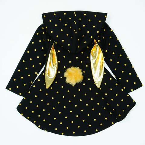 Girls' Bunny Polka Dot Black / Gold Hoodie (18m-9y) - Clothes4Kids