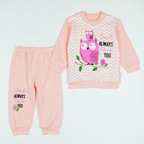 Baby Girl 'Always Love You Owls'  Printed Light Peach Set (3-12m) - Clothes4Kids