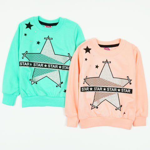 Girls' Star ' Printed Long Sleeve Sweatshirt Mint/ Peach (18m-7y) - Clothes4Kids