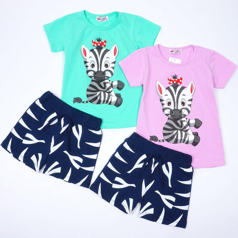 Girls' Little Zebra' Printed Lilac/Mint Set (4-8y) - Clothes4Kids