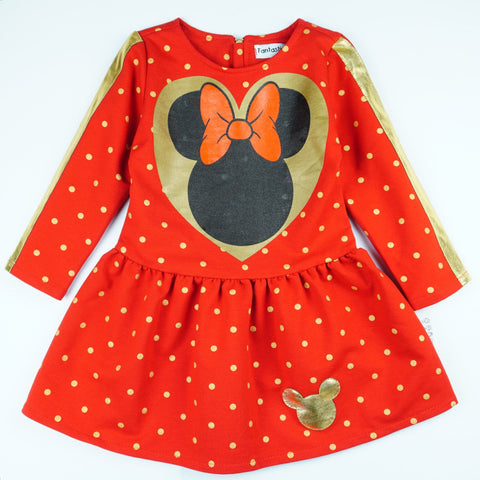 Girls' Disney Minnie Mouse Long Sleeve Polka Dot Red Dress (18m-9y) - Clothes4Kids