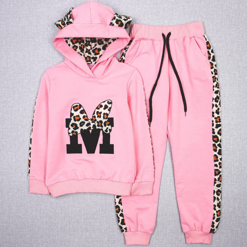 Girls' Minnie' Printed Pastel Pink/Leopard Tracksuit (5-11y) - Clothes4Kids