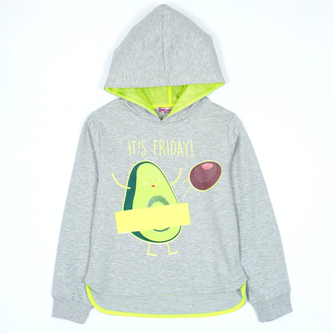 Girls' It's Friday! Avocado ' Printed Light Grey Long Sleeve Hoodie (7-12y) - Clothes4Kids