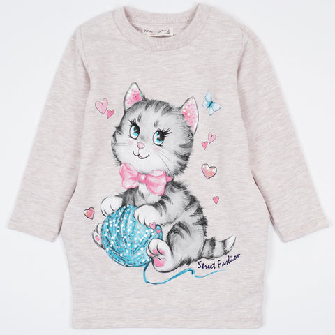 Girls' Sequin 'Cat' Printed Long Sleeve Tunic (2-8y) - Clothes4Kids