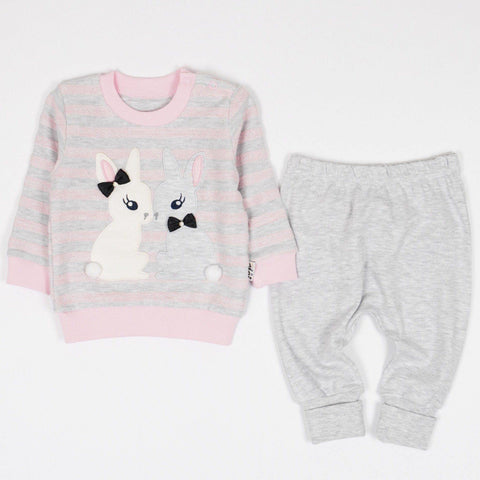 Baby Girl Love Bunny 'Grow With Me' Style Pink/Grey Set (0-6m) - Clothes4Kids