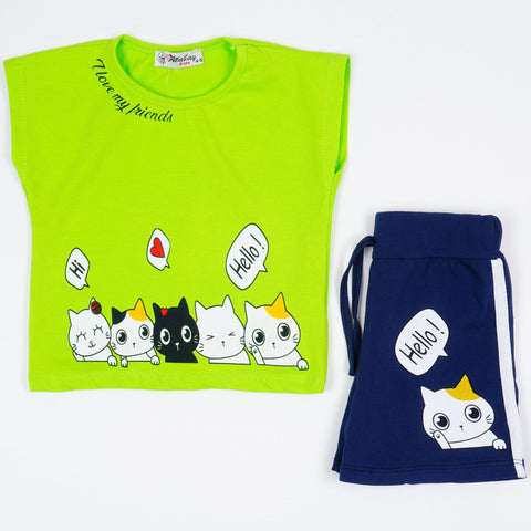 Girls' Hello' Cat' Printed Set (4-7y) - Clothes4Kids