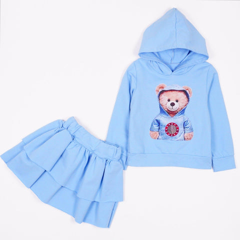 Girls' Teddy Bear' Printed Blue Set (4-13y) - Clothes4Kids