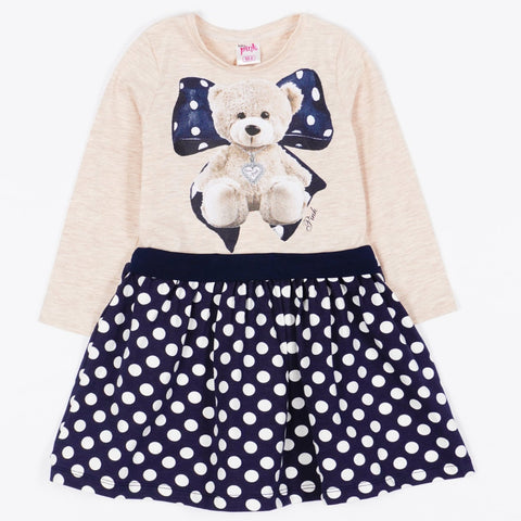 Girls' Teddy Bear' Printed Polka Dot Dress *Last size: 98(2-3y)*