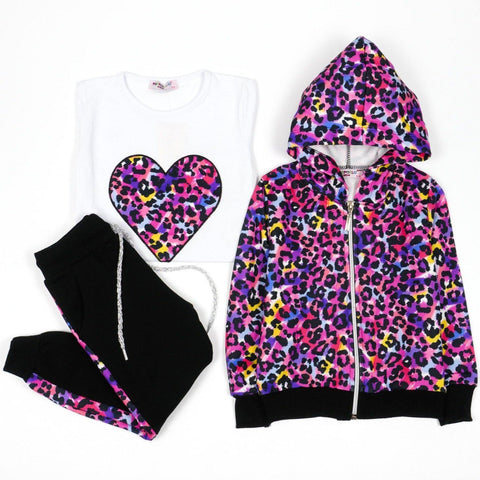 Girls' Leopard Print Purple / Black / White Set (3-9y) - Clothes4Kids