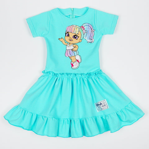 Girls' Sequin Doll ' Short Sleeve Blue Dress (4-10y) - Clothes4Kids