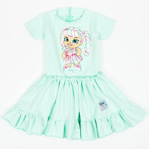 Girls' Sequin Doll ' Short Sleeve Mint Dress (4-10y) - Clothes4Kids