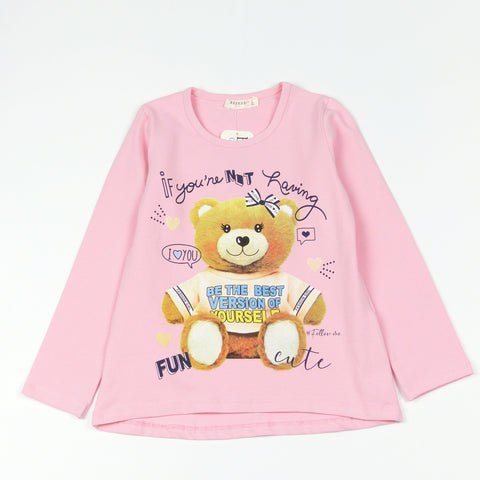 Girls' Long Sleeve Pink 'Teddy Bear' Printed Top - Clothes4Kids